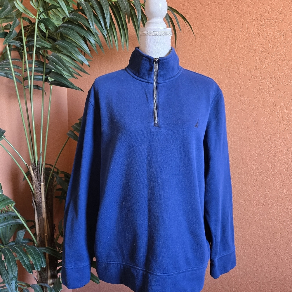 3/$25 Nautica Pullover Mid Zip Up Sweatshirt Navy Blue Large Unisex Top